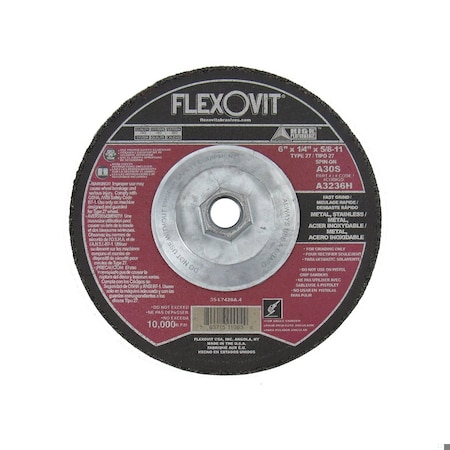 Flexovit HIGH PERFORMANCE Fast Grind Precision Depressed Centre Grinding Wheel, 6 in Dia x 1/4 in THK, A30S G A3236H